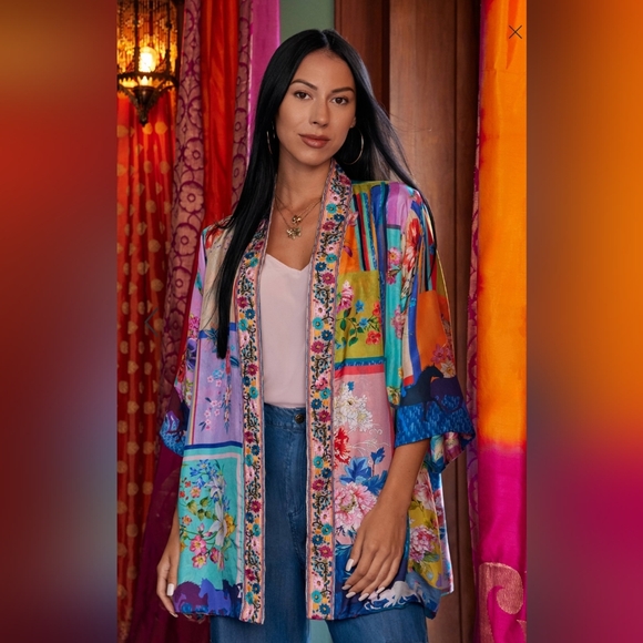 Johnny Was 100% Silk Reversible Stallion Yena Kimono, Boho, S, NWT - Picture 2 of 10